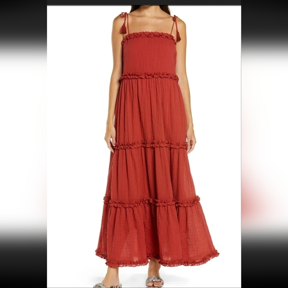 Tory Burch NWTs Ruffle Tie Shoulder Maxi - Picture 3 of 11
